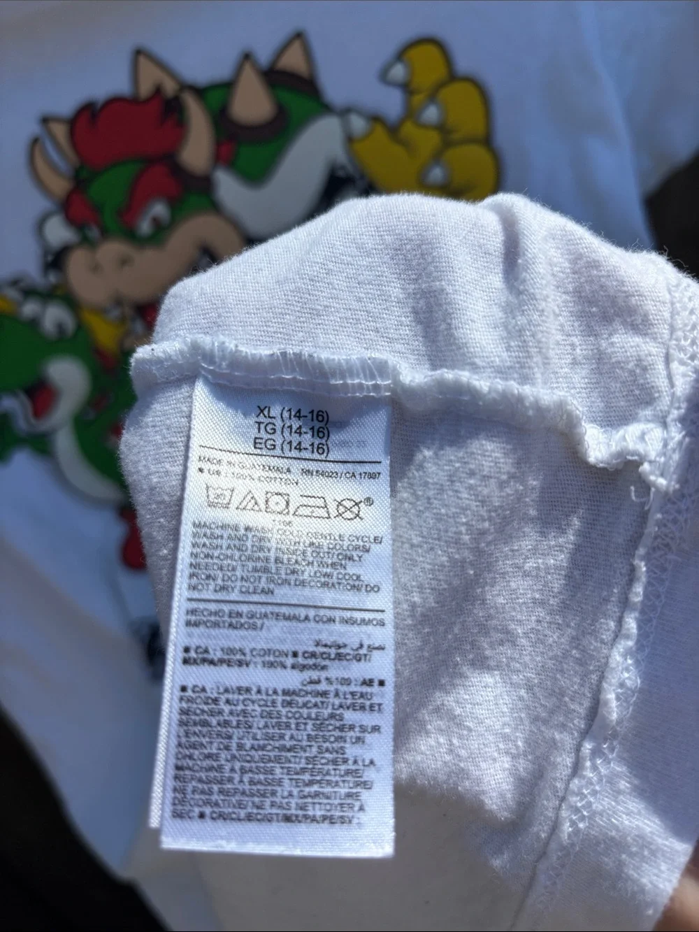Old Navy White Super Mario Character Tee with Red, Green, Yellow Accents